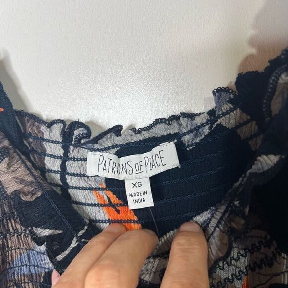 Patrons of Peace Blue Marine Tropical Flocked Tank Top Elastic Shirring NWT! - Picture 5 of 8